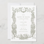  Bloemen Lijst Vines Toile Sage Wedding Kaart (Voorkant)