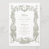  Bloemen Lijst Vines Toile Sage Wedding Programmakaart (Voorkant)