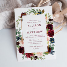 Bloemen lijst waterverf bordeauxrood bloeit bruilo