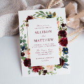 Bloemen lijst waterverf bordeauxrood bloeit bruilo kaart