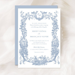 Bloemen Lijst Wijnstok Toile Dusty Blue Wedding Kaart