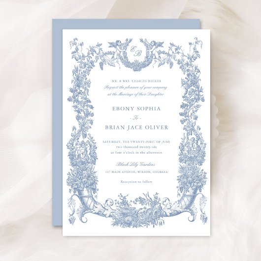  Bloemen Lijst Wijnstok Toile Dusty Blue Wedding Kaart