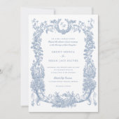  Bloemen Lijst Wijnstok Toile Dusty Blue Wedding Kaart (Voorkant)