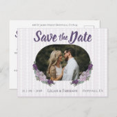 Bloemen Lila & Lavendel Custom Foto Opslaan van de Aankondigingskaart (Voorkant / Achterkant)