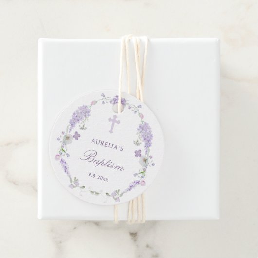 Bloemen Lila Lavendel Krans Doop Bedankjes Labels (In situ)