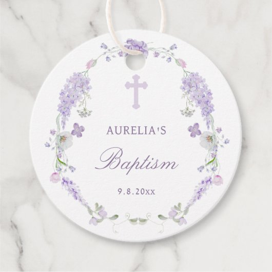 Bloemen Lila Lavendel Krans Doop Bedankjes Labels (Voorkant)