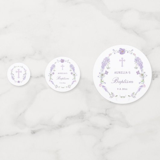 Bloemen Lila Lavendel Krans dooptafel Confetti (Achterkanten)