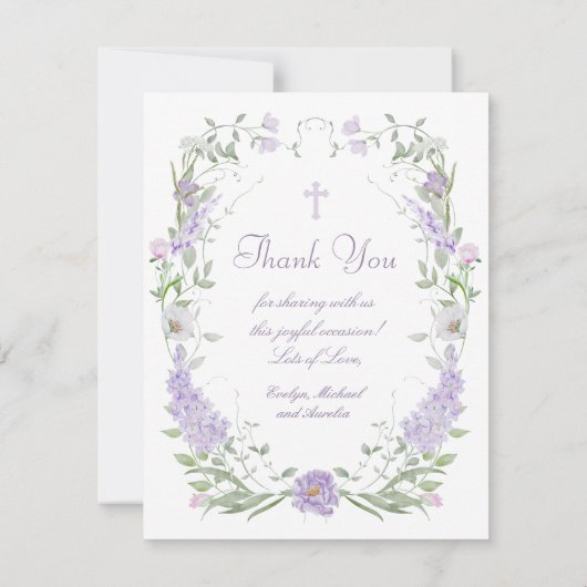 Bloemen Lila Lavendel Lijst Doop Dank u kaart (Achterkant)