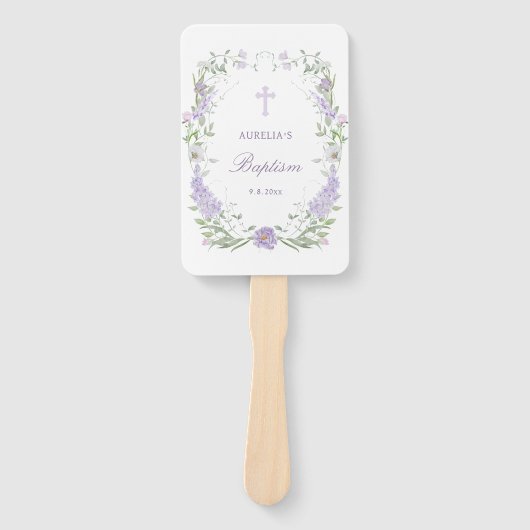 Bloemen Lila Lavendel Lijst doop Handwaaier (Voorkant)