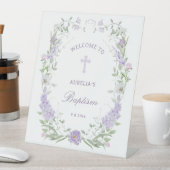 Bloemen Lila Lavendel Lijst Doop Welkom Reclamebord Met Voetstuk (Insitu)