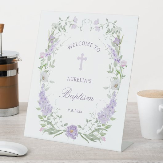 Bloemen Lila Lavendel Lijst Doop Welkom Reclamebord Met Voetstuk (Insitu)