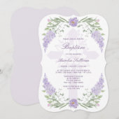Bloemen Lila Lavendel Lijst Heilig Kruis Doop Kaart (Voorkant / Achterkant)