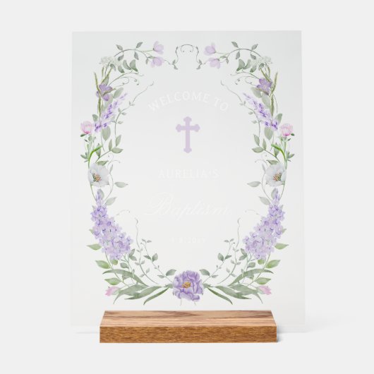 Bloemen Lila Lijst Doop Welkom Acryl Bord (Voorkant)