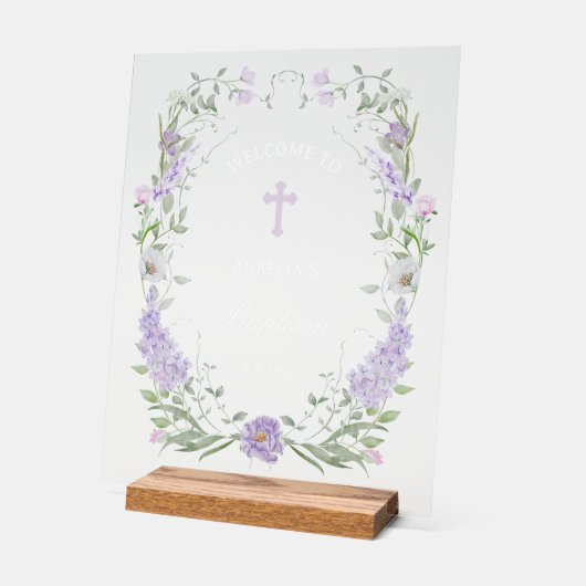 Bloemen Lila Lijst Doop Welkom Acryl Bord (Hoek)
