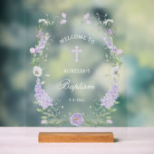 Bloemen Lila Lijst Doop Welkom Acryl Bord (Neutraal)