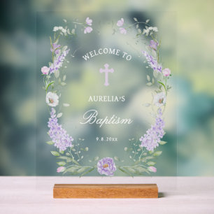 Bloemen Lila Lijst Doop Welkom Acryl Bord