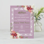 Bloemen Lila Roze Moslim Bruiloft Uitnodiging (Staand voorkant)