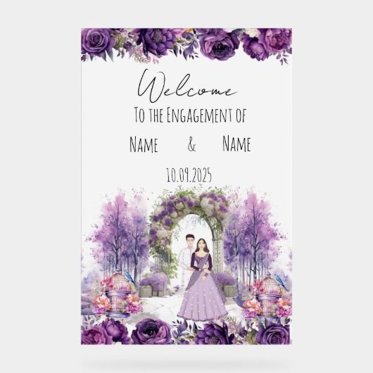 Bloemen lila Verloving teken Acryl Bord (Voorkant)