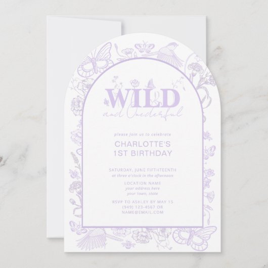 Bloemen Lila Wild & Onederful 1e Verjaardag Kaart (Voorkant)