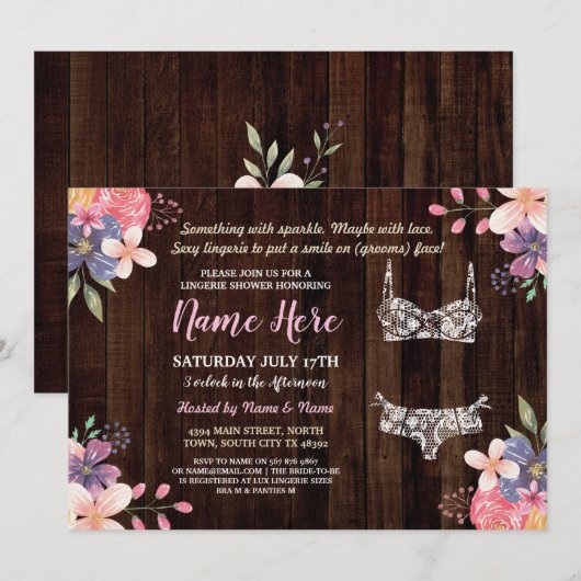 Bloemen Lingerie Douche Nodig Bruids Party Hout Kaart (Voorkant / Achterkant)