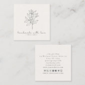 Bloemen logo, handgemaakt met love milk wit vierkante visitekaartje (Voorkant / Achterkant)