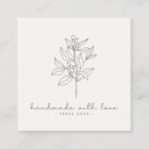 Bloemen logo, handgemaakt met love milk wit vierkante visitekaartje