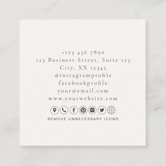 Bloemen logo, handgemaakt met love milk wit vierkante visitekaartje (Achterkant)