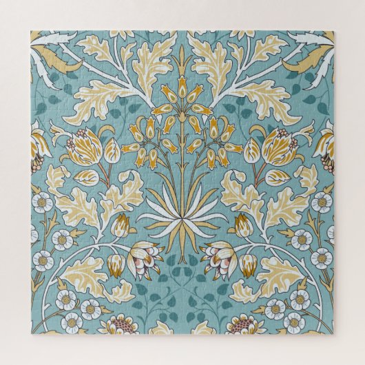 bloemen, loof naadloos lichtblauw patte legpuzzel (Verticaal)