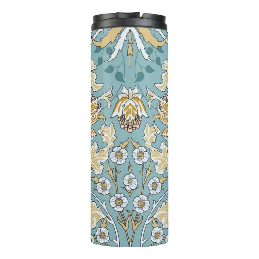  bloemen, loof naadloos lichtblauw patte thermosbeker (Achterkant)