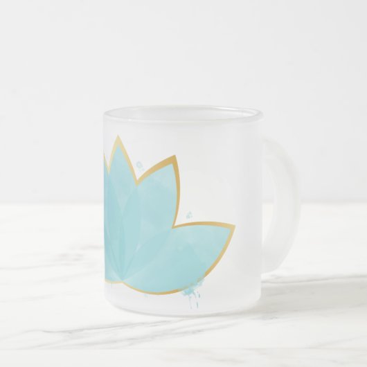 Bloemen Lotus Zeeschuim Blauw & Faux Gold Matglas Koffiemok (Voorkant rechts)