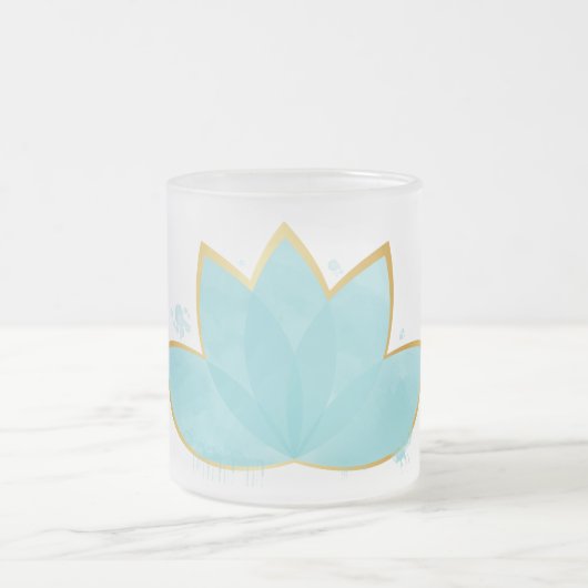 Bloemen Lotus Zeeschuim Blauw & Faux Gold Matglas Koffiemok (Center)