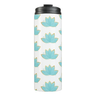 Bloemen Lotus Zeeschuim Blauw & Faux Gold Thermosbeker