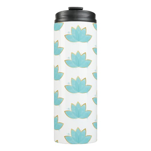 Bloemen Lotus Zeeschuim Blauw & Faux Gold Thermosbeker (Voorkant)