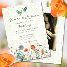 Bloemen Lovebirds met foto Mexicaanse bruiloft Kaart