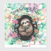 Bloemen luiaard liefde groeit hier sticker (Vel)