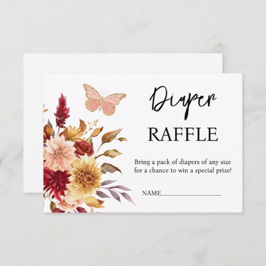 Bloemen Luier Raffle Herfst Baby shower Informatiekaartje (Voorkant / Achterkant)