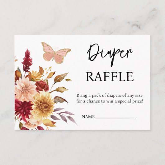 Bloemen Luier Raffle Herfst Baby shower Informatiekaartje (Voorkant)