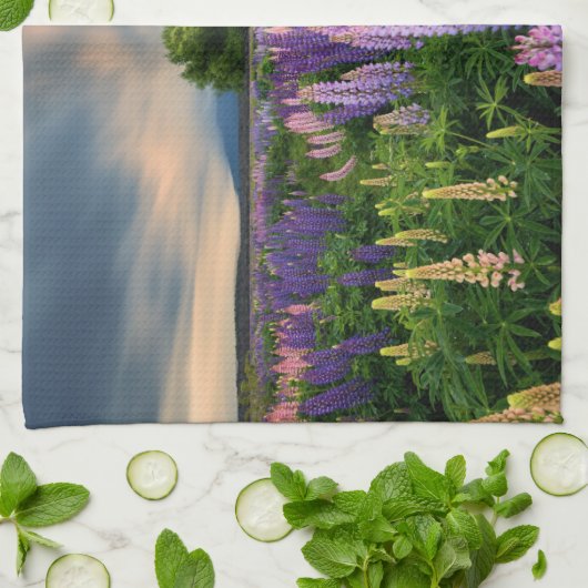 Bloemen | Lupine Field in Nieuw-Zeeland Theedoek (Gevouwen)