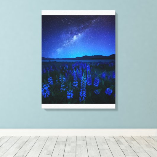 Bloemen | Lupines bloeien bij het Night Lake Tekap Canvas Afdruk (Insitu (Houten vloer))