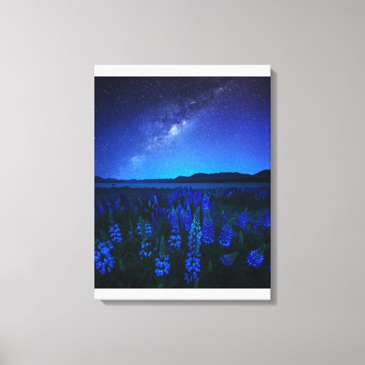 Bloemen | Lupines bloeien bij het Night Lake Tekap Canvas Afdruk (Voorkant)