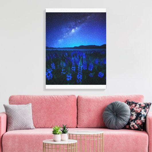 Bloemen | Lupines bloeien bij het Night Lake Tekap Canvas Afdruk (Insitu (Woonkamer))