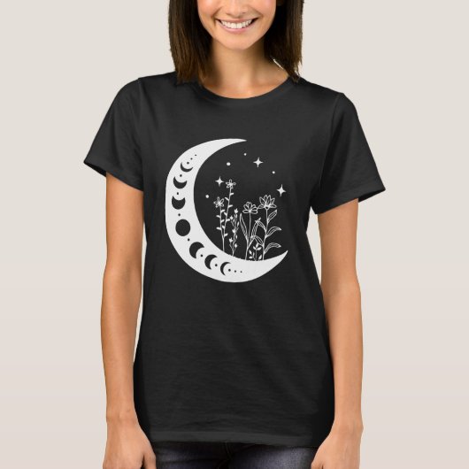 Bloemen Maan, Boho, Bloemen Maan Crescent Co T-shirt (Voorkant)