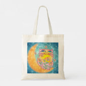 Bloemen maan Kat canvas tas (Achterkant)