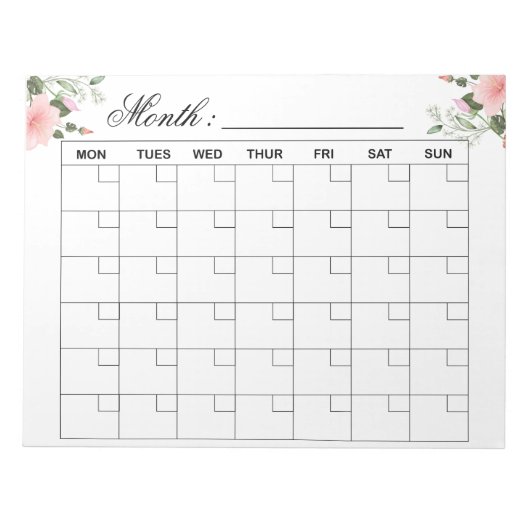 Bloemen - Maandelijkse kalender Planner Notitieblok (Voorkant)