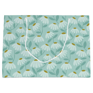 Bloemen Madeliefjes Patroon Teal Blauw & Olijfgroe Groot Cadeauzakje