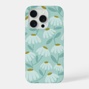 Bloemen Madeliefjes Patroon Teal Blauw & Olijfgroe iPhone 15 Pro Case
