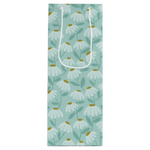 Bloemen Madeliefjes Patroon Teal Blauw & Olijfgroe Wijn Cadeautas
