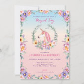 Bloemen Magische Eenhoorn Verjaardag Uitnodiging (Voorkant)