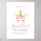 Bloemen Magische Eenhoorn Verjaardagsfeestje Welko Poster (Voorkant)