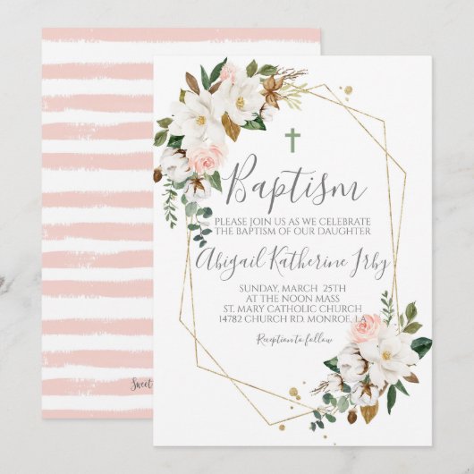 Bloemen Magnolia Doop Kaart (Voorkant / Achterkant)